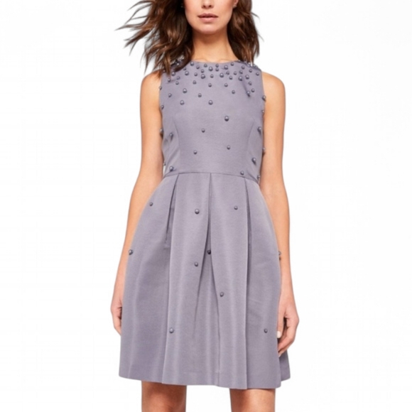 Ted Baker Milliea Pearl Embellished Skater Dress Size 12 Gray - Picture 1 of 16